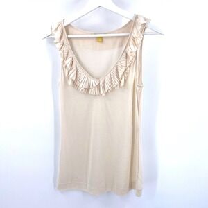 Anthropologie Leifsdottir Ruffle Silk Blend Top in‎ Ivory Size S Neutral
